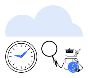 cloud technology with robot analyzing time vector image
