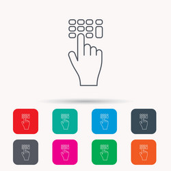 enter pin code icon click hand pointer sign vector