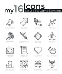 modern thin line icons set of classic game objects vector image