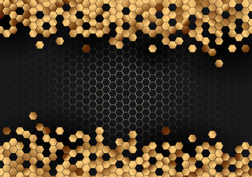 Abstract gold hexagons pattern on black hexagonal vector