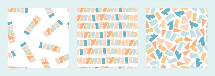 set three seamless patterns hand drawn various vector image