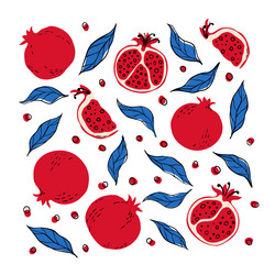 Red Pomegranate & Leaf Pattern vector image