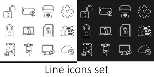 Set line cloud computing lock cyber security vector