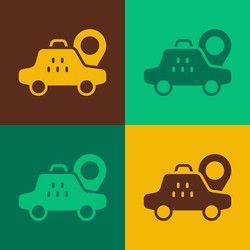 Pop art map pointer with taxi car icon isolated vector