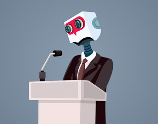 robot in charge talking on a podium conceptual vector image