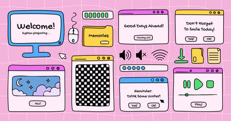 computer windows and open dialog frames doodles vector image