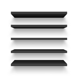 realistic black wall shelf collection isolated vector