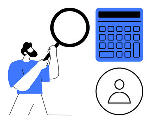man with magnifying glass analyzing data next vector image