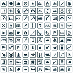 Camping 100 icons universal set for web and ui vector