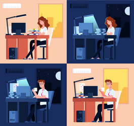 day night work late office working man woman vector