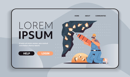 man miner digging and extracting bitcoins in mine vector image