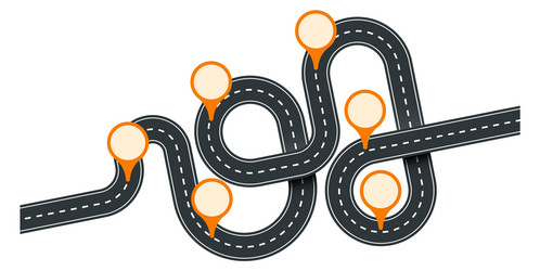 road scheme with navigation pins route color vector image