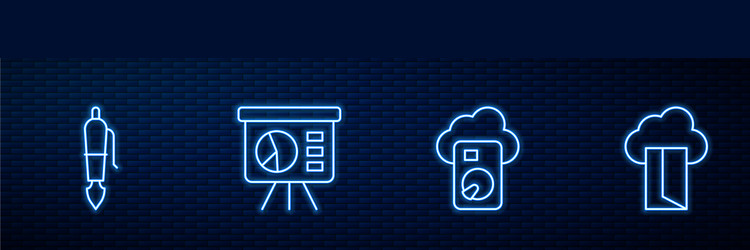 Set line cloud database fountain pen nib board vector