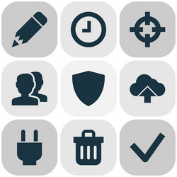interface icons set with target trash can wait vector image