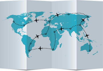 Blue world map on vintage paper background Vector Image