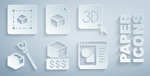 set 3d printer services isometric cube software vector image