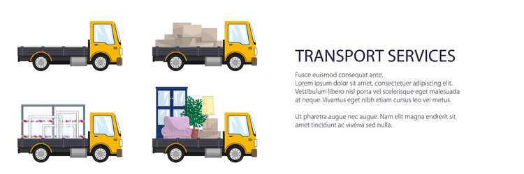 Small trucks with different loads vector