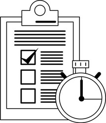 Clipboard checklist document and timer symbol vector