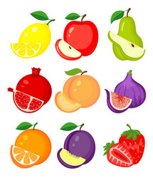 set of different fruits lemon apple pear vector image