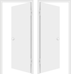 two realistic empty white open doors with frames vector