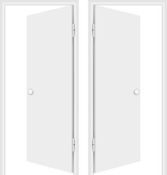 two realistic empty white open doors with frames vector