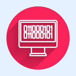 White line binary code icon isolated with long vector