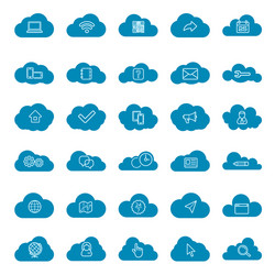 Cloud computing linear icons set download upload vector