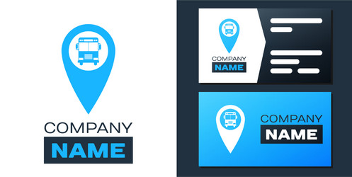 Logotype map pointer with bus icon isolated vector