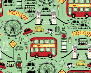 seamless pattern with london city elements cartoon vector