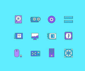 set simple line icons computer upgrading vector