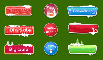 set of winter theme web push button covered snow vector