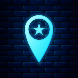 glowing neon map pointer with star icon isolated vector image