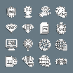 set line 5g network globe sim card digital speed vector image