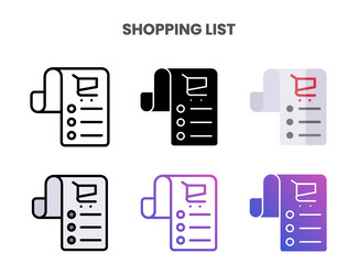 shopping list icons set with different styles vector image