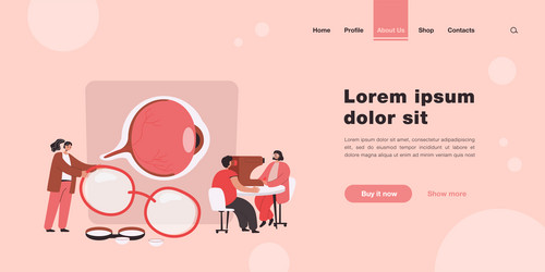 Tiny Ophthalmologists Checking Patient Vision Vector Image