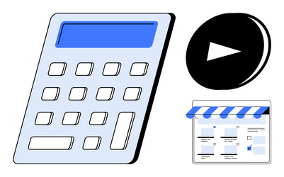 calculator play button and browser window vector image