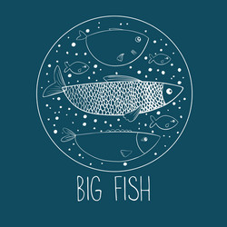 Funny fishes in circle shape on a dark background vector