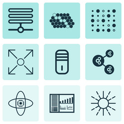 set of 9 machine learning icons includes hive vector image