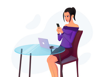 beautiful girl texting on her phone while sitting vector