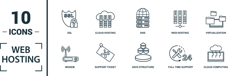 Web hosting icon set include creative elements vector