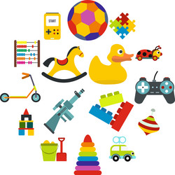 Toys flat icons set vector