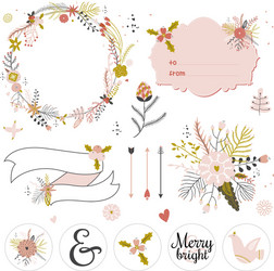 Festive Wreath & Floral Elements Vector Image