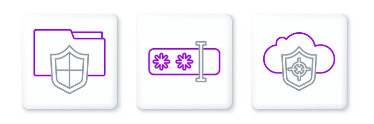 Set line cloud and shield document folder vector