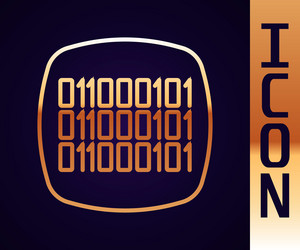 Gold line binary code icon isolated on black vector