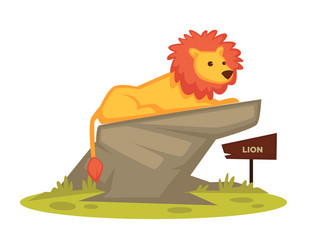 Lion zoo animal and wooden signboard vector