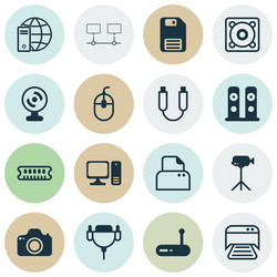 set of 16 computer hardware icons includes music vector image