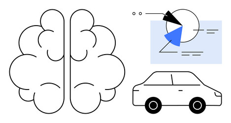 brain with data chart and car representing vector image