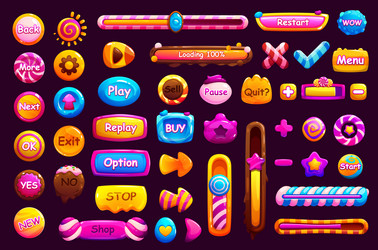 Game interface candy cookie buttons and window Vector Image