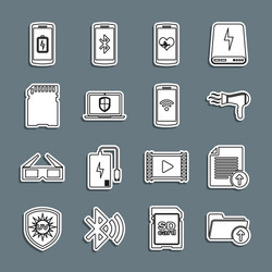 set line download arrow with folder upload file vector image