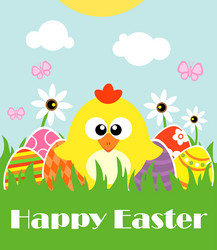 Happy easter background card with funny chicken Vector Image